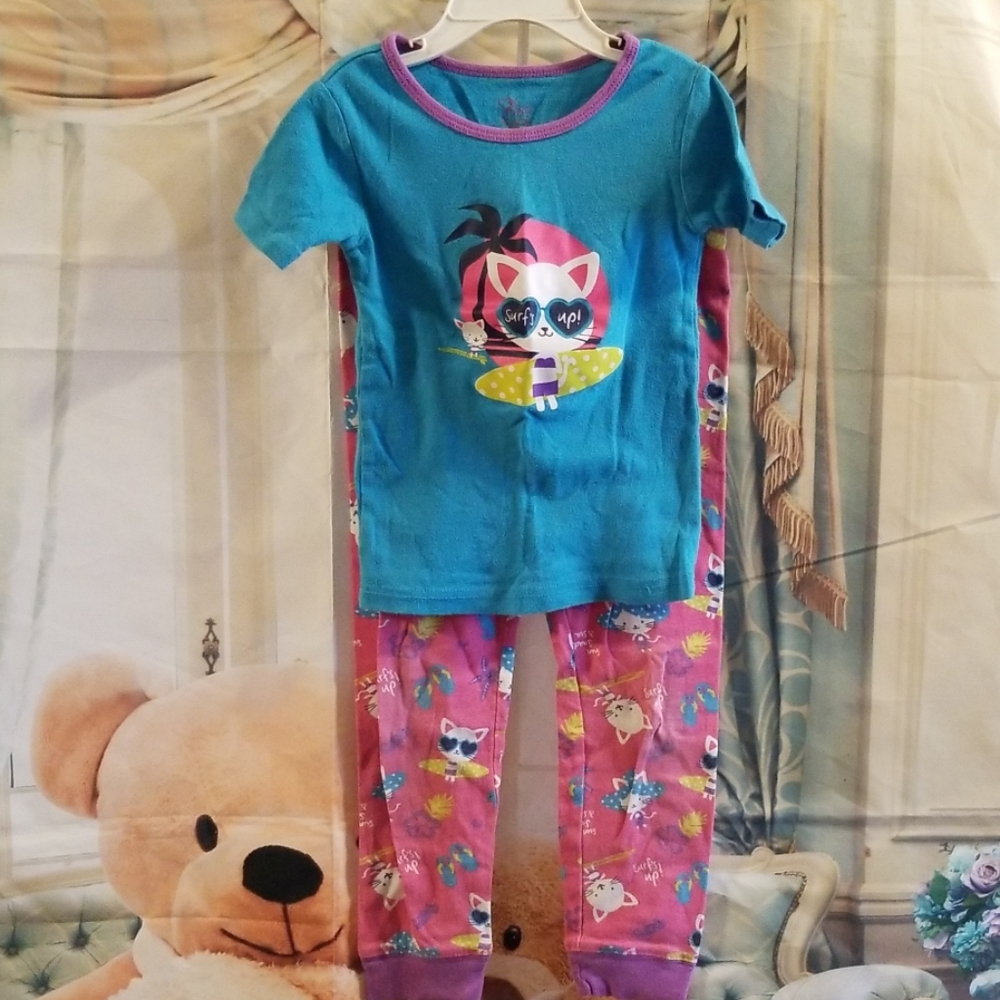 Size 6 Blue Pajama Set - Cats on surfboards